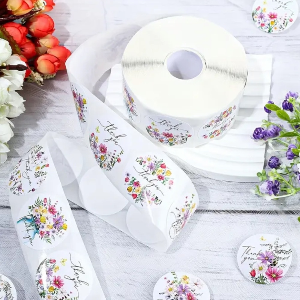 500 ct Floral Thank You Stickers Roll